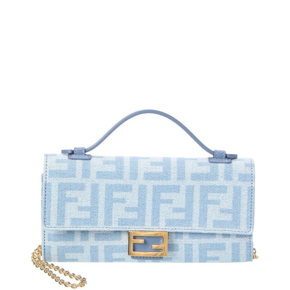 Fendi Baguette Denim Wallet On Chain, Blue